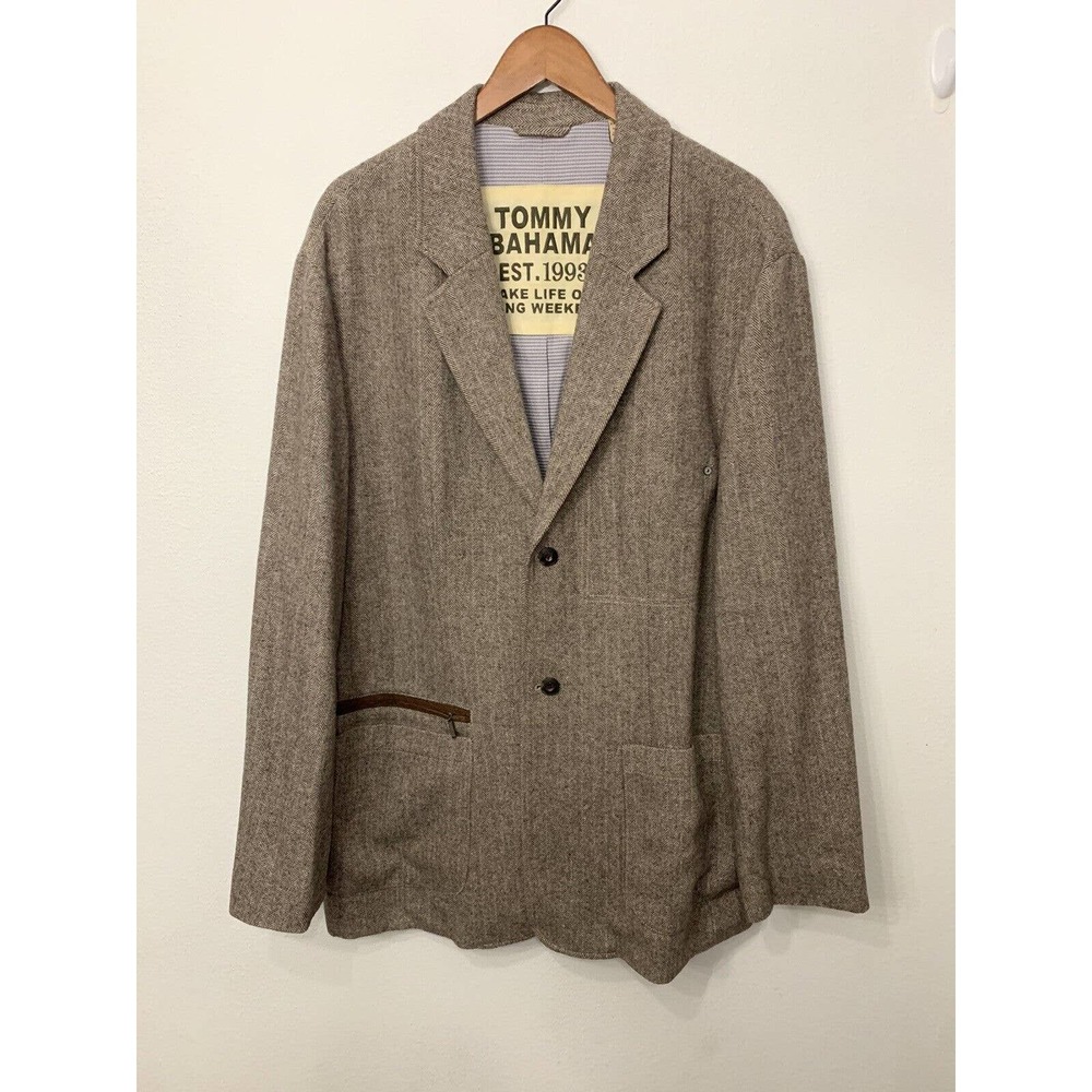 Tommy Bahama Brown Wool Blend Herringbone Tweed Blazer Elbow Patches 2XL XXL